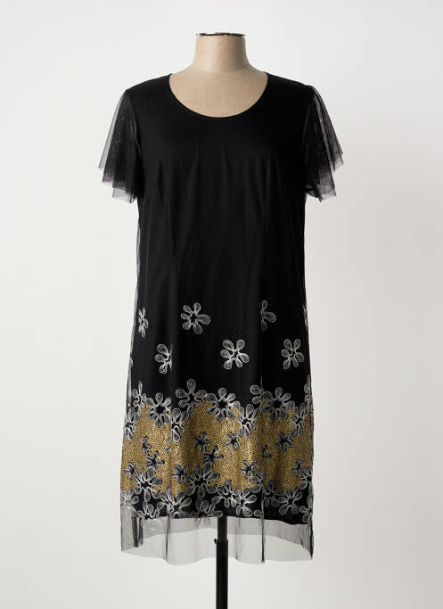 Robe mi-longue imprimé fantaisie manches courtes noir FRED SABATIER femme