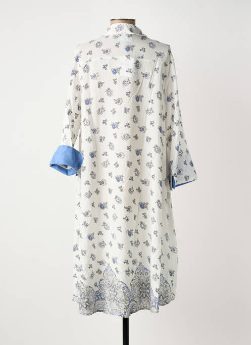 Robe mi-longue imprimé fleurs manches longues blanc ICONIQUE femme