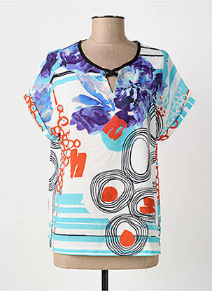 Top tissage crêpe manches courtes bleu CHRISTINE LAURE femme