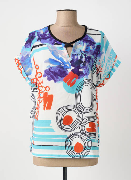 Top imprimé fantaisie manches courtes bleu CHRISTINE LAURE femme