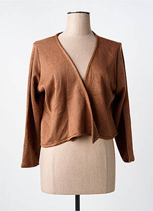 Gilet manches longues manches 3/4 marron POISSONS BLANCS femme