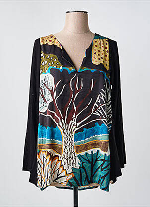 Blouse tissage popeline manches longues noir POISSONS BLANCS femme