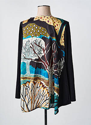 Blouse imprimé fantaisie manches longues noir POISSONS BLANCS femme