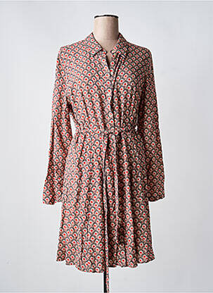 Robe mi-longue imprimé fantaisie manches longues rouge C'EST BEAU LA VIE femme