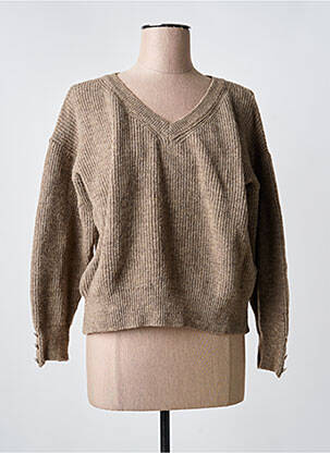 Pull col v manches longues marron C'EST BEAU LA VIE femme