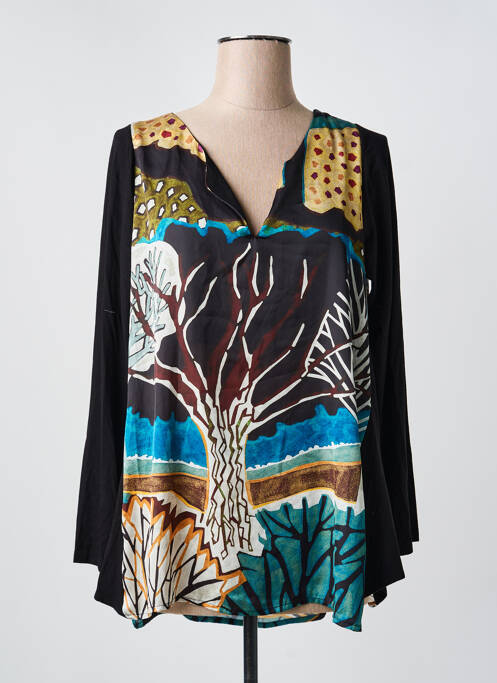 Blouse imprimé fantaisie manches longues noir POISSONS BLANCS femme