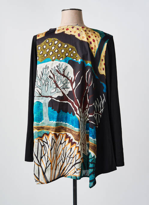 Blouse imprimé fantaisie manches longues noir POISSONS BLANCS femme
