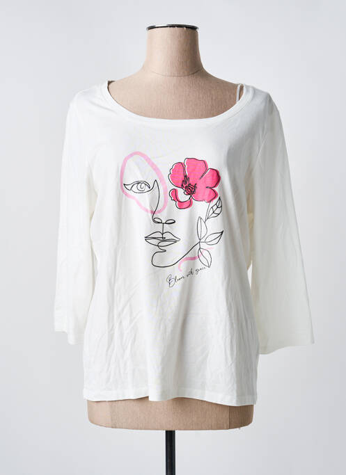 T-shirt sérigraphie floquée manches 3/4 blanc JULIE GUERLANDE femme