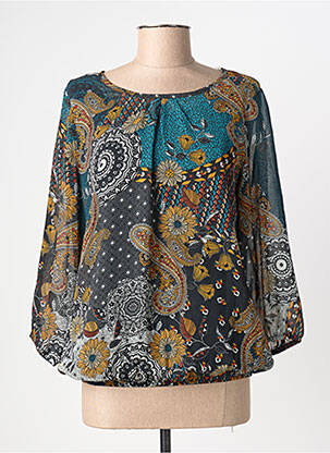 Blouse légère et transparente manches 3/4 bleu CHRISTINE LAURE femme