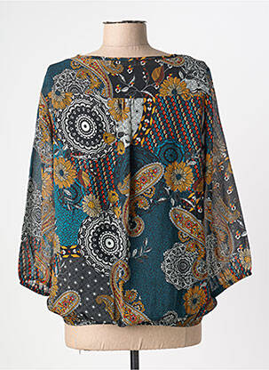 Blouse légère et transparente manches 3/4 bleu CHRISTINE LAURE femme