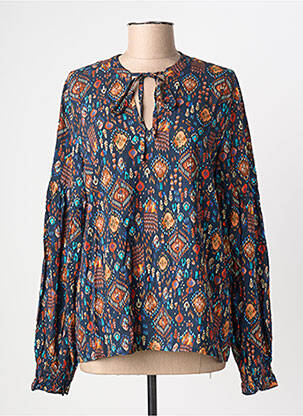 Blouse imprimé fantaisie manches longues bleu GEISHA femme
