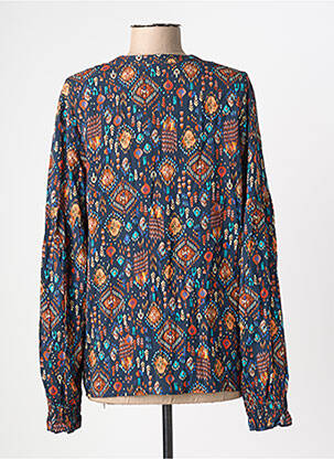 Blouse tissage popeline manches longues bleu GEISHA femme