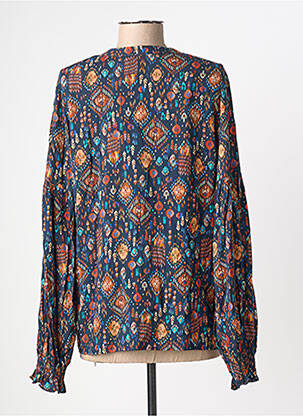 Blouse tissage popeline manches longues bleu GEISHA femme
