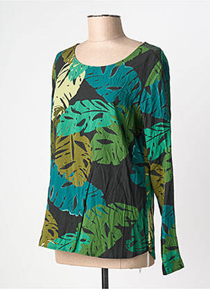 Blouse fermeture boutonnée au dos manches longues vert GEISHA femme