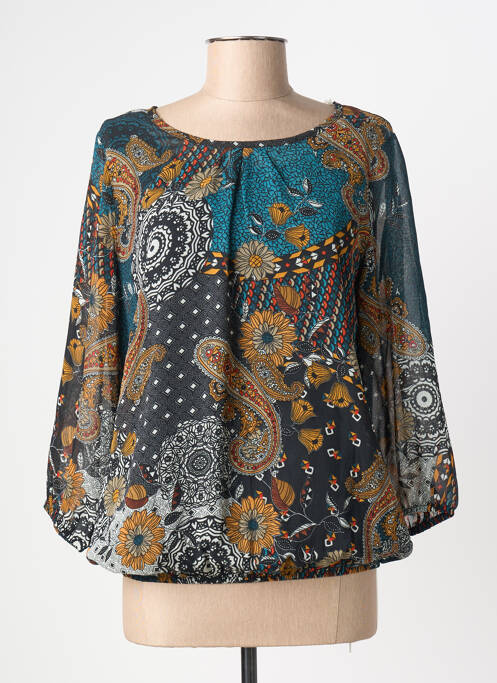Blouse légère et transparente manches 3/4 bleu CHRISTINE LAURE femme