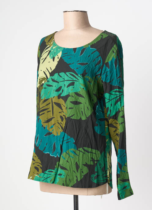 Blouse fermeture boutonnée au dos manches longues vert GEISHA femme