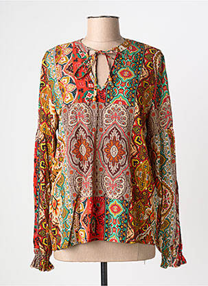 Blouse imprimé fantaisie manches longues rouge GEISHA femme