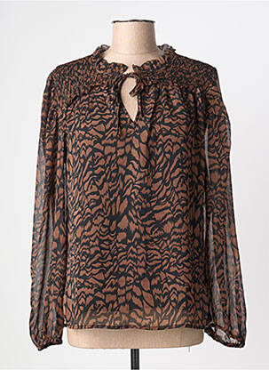 Blouse imprimé fantaisie manches longues marron B.YOUNG femme
