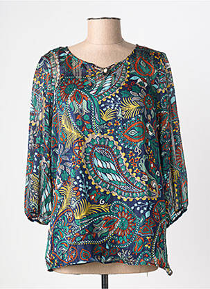 Blouse imprimé fantaisie manches longues bleu CHRISTINE LAURE femme