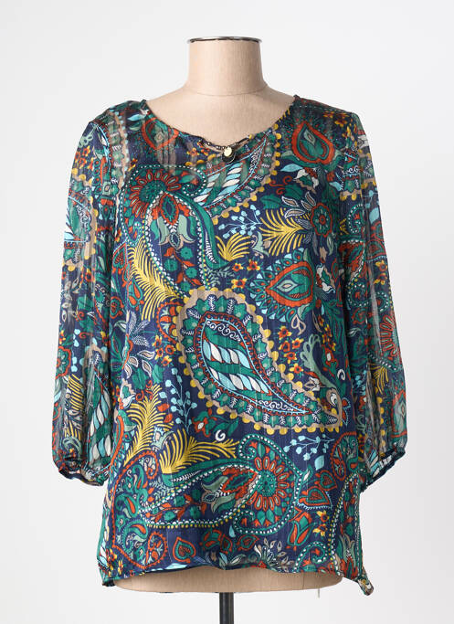 Blouse imprimé fantaisie manches longues bleu CHRISTINE LAURE femme