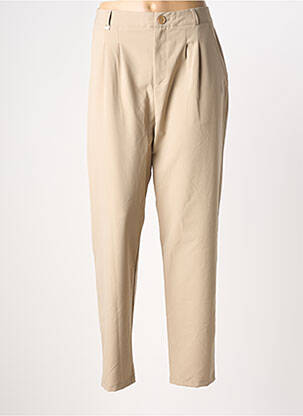Pantalon droit fermeture zippée sous rabat boutonné beige HBT femme