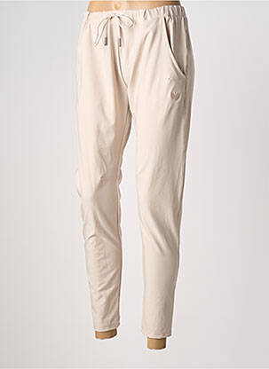 Pantalon slim taille élastique beige HBT femme