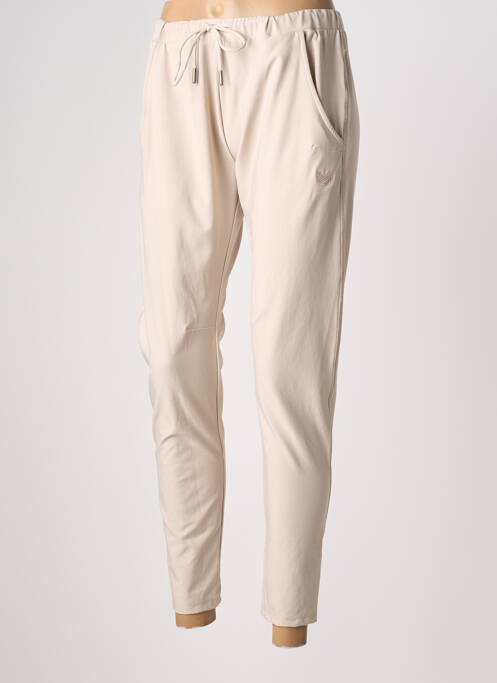 Pantalon slim taille élastique beige HBT femme
