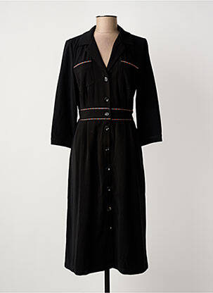 Robe mi-longue manches longues manches longues noir YUKA femme
