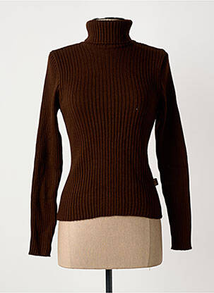 Pull col roulé maille souple et aérée manches longues marron CEDIXSEPT femme