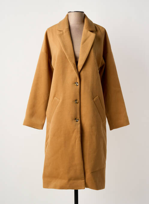 Manteau long coupe cintrée sans capuche beige YUKA femme