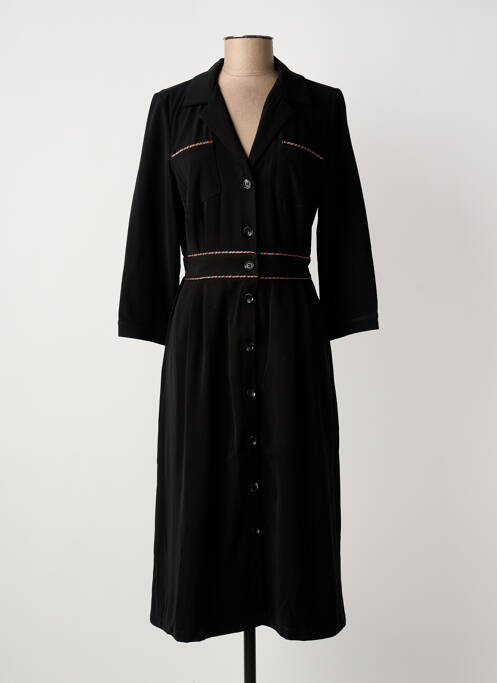 Robe mi-longue manches longues manches longues noir YUKA femme
