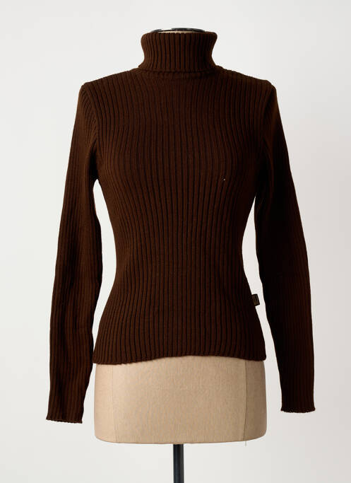 Pull col roulé maille souple et aérée manches longues marron CEDIXSEPT femme