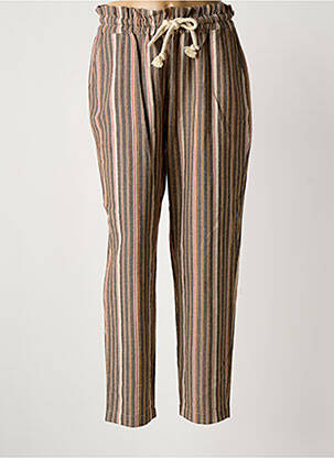 Pantalon droit tissage crêpe taille haute marron LA FEE MARABOUTEE femme