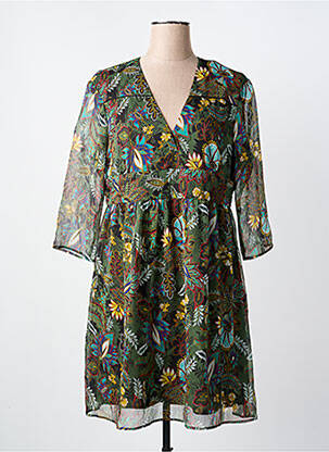 Robe mi-longue manches 3/4 manches 3/4 vert ONE STEP femme