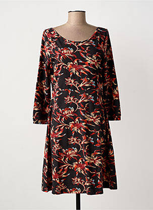 Robe mi-longue imprimé fleurs manches longues noir LA FIANCEE DU MEKONG femme