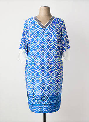 Robe mi-longue imprimé fantaisie manches courtes bleu HORTENSIA femme