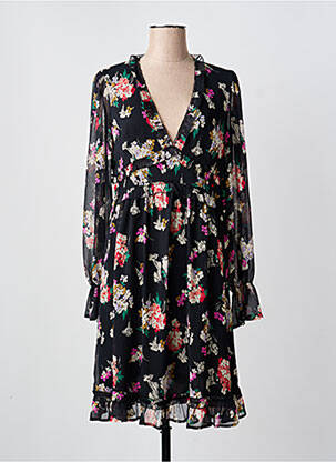 Robe mi-longue imprimé fleurs manches longues noir LIU JO femme