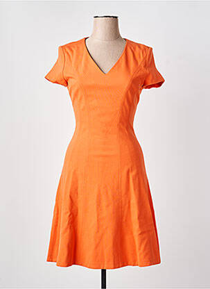 Robe mi-longue tissage crêpe manches courtes orange HUGO BOSS femme