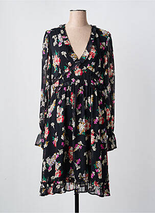 Robe mi-longue imprimé fleurs manches longues noir LIU JO femme