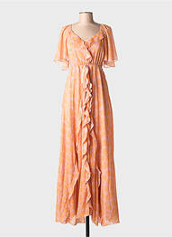 Robe longue manches courtes manches courtes orange RELISH femme