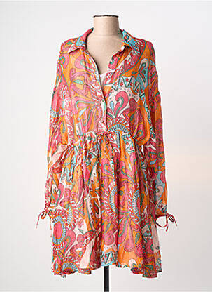 Robe mi-longue imprimé fantaisie manches longues orange SUNDRESS femme