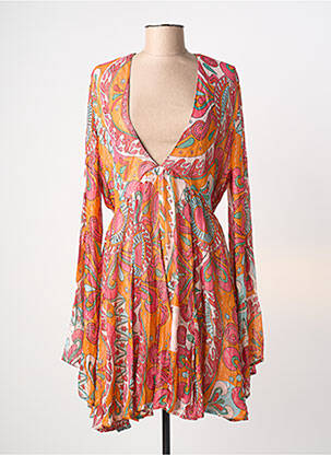 Robe mi-longue imprimé fantaisie manches longues orange SUNDRESS femme