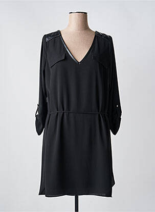 Robe mi-longue coupe fluide manches longues noir AN' GE femme