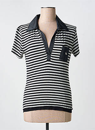 Polo imprimé rayures manches courtes noir PAUL BRIAL femme