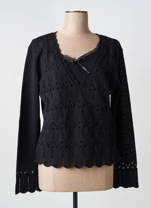 Pull coupe cintrée manches longues noir INFINITY femme