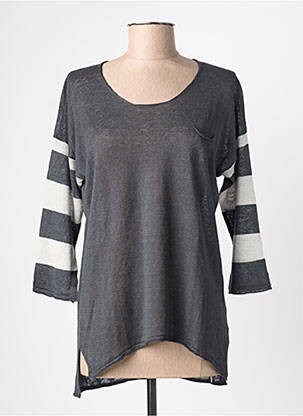 Pull tunique maille souple et aérée manches 3/4 gris GIULIA B. femme
