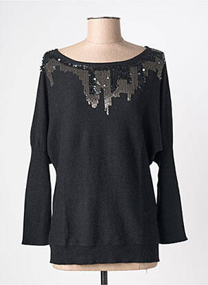 Pull col bateau manches longues noir MD'M femme