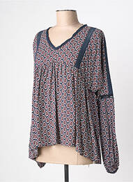 Blouse fermeture boutonnée au dos manches longues bleu AN' GE femme