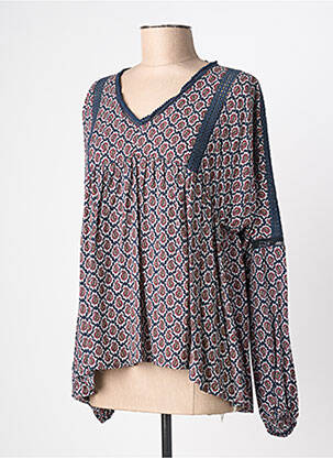 Blouse fermeture boutonnée au dos manches longues bleu AN' GE femme
