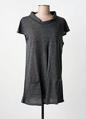 Pull tunique tissage chiné manches courtes gris YERSE femme